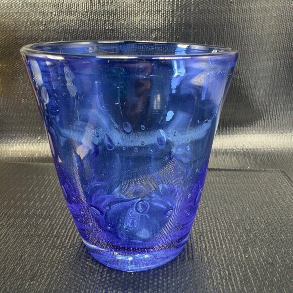 Hudson Grace Henri Tumbler Glasses Controlled Bubbles Pinched Dark Blue Set 2 - Picture 5 of 15